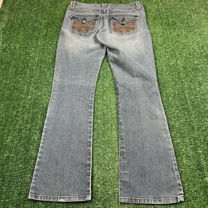 VTG Candie's Jeans Women's 7 31x31" Blue Low Rise Flare Stretch Embroidered Y2K